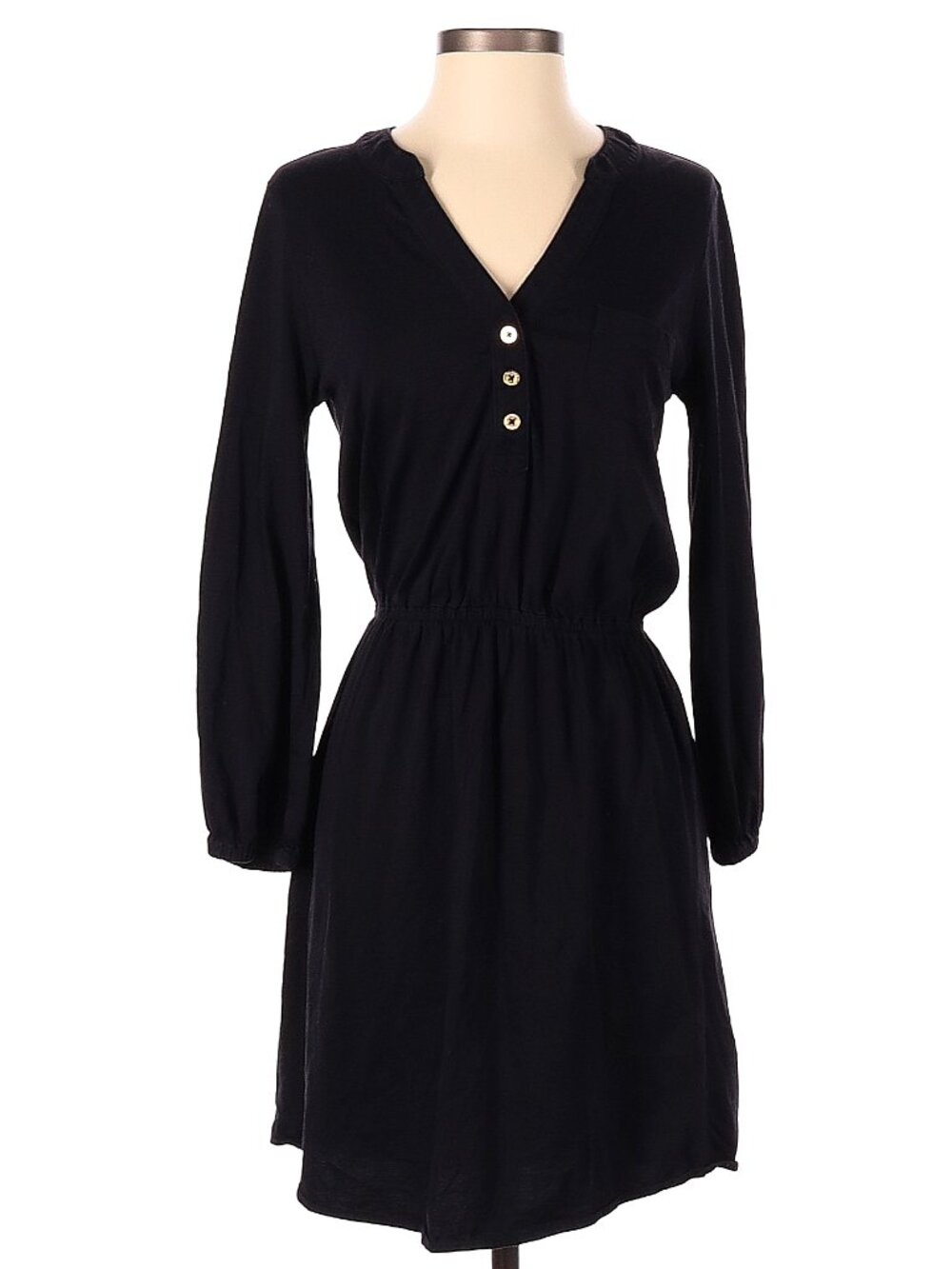 Lilly Pulitzer Black Long-Sleeve Casual Cotton Henley Dress